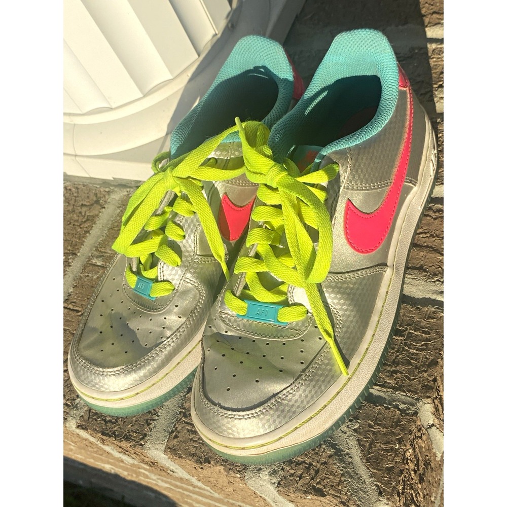 Nike Air Force 1 Low GS Leather Lace Up Cushioned Silver Pink 5Y 314219-016